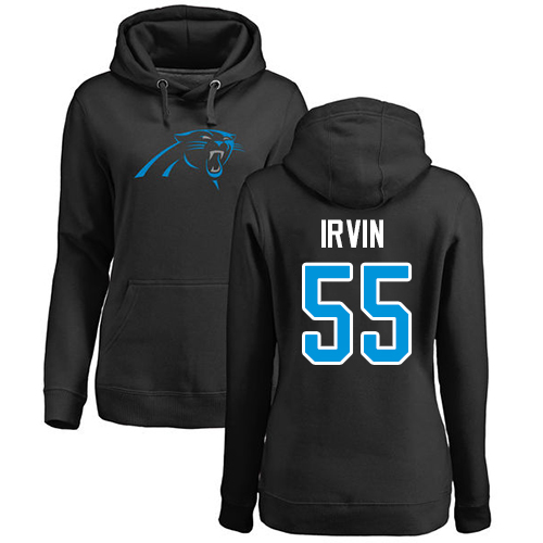 Carolina Panthers Black Women Bruce Irvin Name and Number Logo NFL Football 55 Pullover Hoodie Sweatshirts